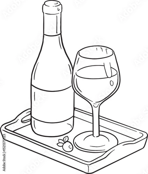Obraz Hand-drawn illustrations featuring wine and champagne. Perfect for celebrations, romantic occasions, or simply enjoying a relaxing moment.
