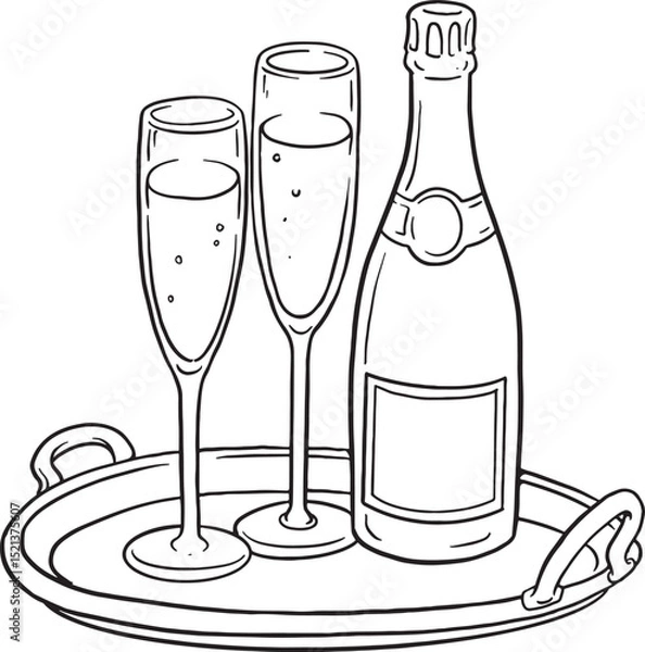 Obraz Hand-drawn illustrations featuring wine and champagne. Perfect for celebrations, romantic occasions, or simply enjoying a relaxing moment.