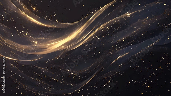 Fototapeta Gold-Black Background with Glowing Particles in Low-Angle - Dynamic Curves & Luxury Atmosphere for High-End Brand Marketing