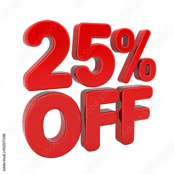 Fototapeta 
Sale 25 Percent discount number, red glossy, 3d rendering isolated on transparent white background