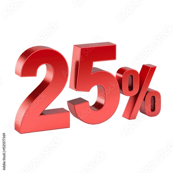 Fototapeta 
Sale 25 Percent discount number, red glossy, 3d rendering isolated on transparent white background