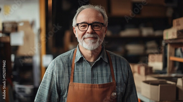 Fototapeta portrait of a small business owner store with his products in the background