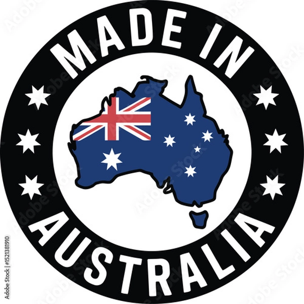 Fototapeta Made in Australia Badge Map Filled with Australian Flag and Stars Icon