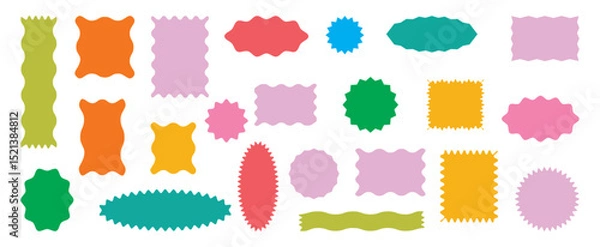 Obraz zigzag, frame, wave, squiggle, border, label, rectangle, wavy Colorful jagged rectangular shape box element set with zigzag edges. Silhouette stickers circle, square, oval and rectangle labels.