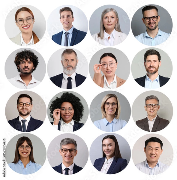 Obraz Many different business people, collage of portraits on white background
