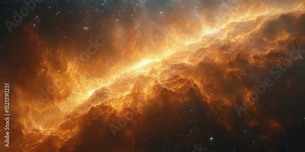 Fototapeta Galactic nebula illuminated by fiery colors and surrounded by stars in deep space exploration