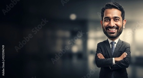Fototapeta Happy businessman standing confidently with his arms crossed