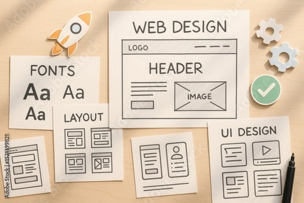 Obraz Web design layout planning process ui ux design