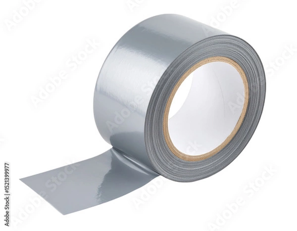 Fototapeta A roll of silver duct tape partially unrolled, showing its adhesive side.