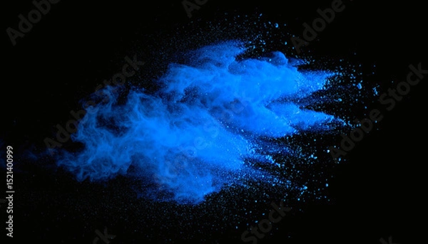 Obraz Blue powder explosion cloud on black background, vibrant blue dust particles splash, colorful powder burst effect, dynamic blue powder splash isolated, high-energy blue dust cloud, blue pigment explos