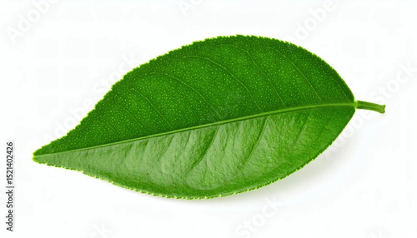 Obraz Lemon leaf isolated on white background with clipping path, fresh green citrus foliage botanical design element