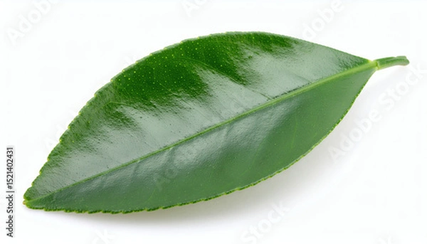 Obraz Lemon leaf isolated on white background with clipping path, fresh green citrus foliage botanical design element