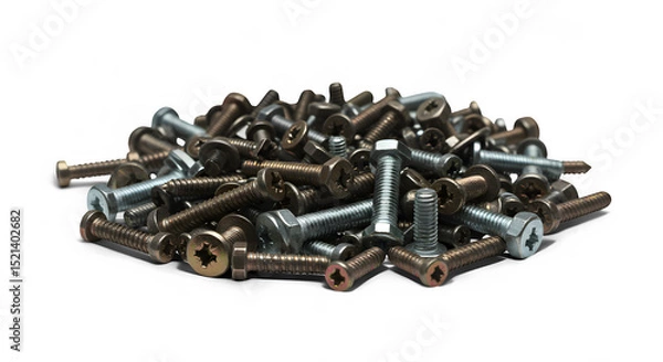 Fototapeta Closeup of a Pile of Mixed Bolts and Screws