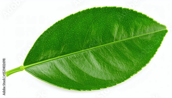 Obraz Lemon leaf isolated on white background with clipping path, fresh green citrus foliage botanical design element