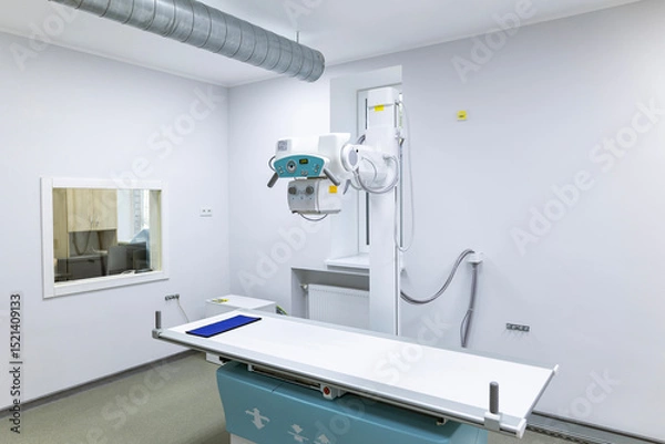 Fototapeta An innovative, multifunctional X-ray diagnostic system, providing high image quality and flexible X-ray examinations, stands in a sterile medical room.