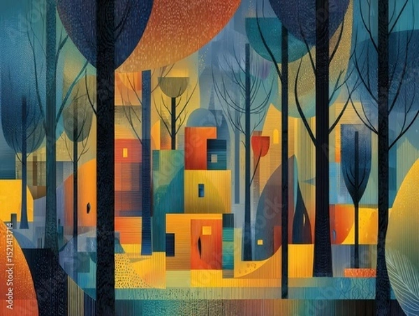 Fototapeta Colorful Abstract Forest Scene