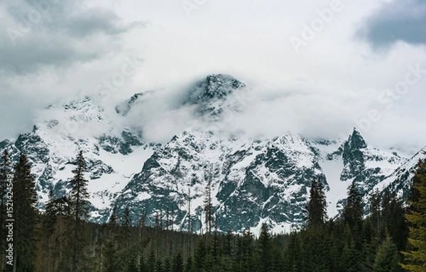 Fototapeta Mountain peaks near Morskie Oko Lake in Poland at Winter. Tatras range