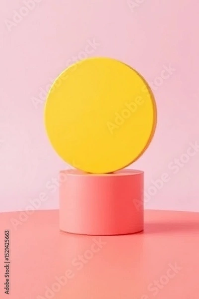 Obraz Yellow Circle on Pink Cylinder in Minimalist Landscape