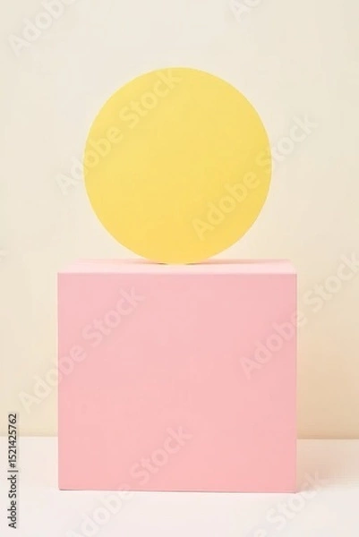 Obraz Yellow Circle on Pink Cylinder in Minimalist Landscape