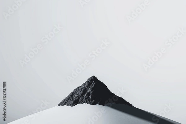 Obraz Solitary mountain peak rises dramatically against minimalistic background, showcasing its rugged texture and stark beauty