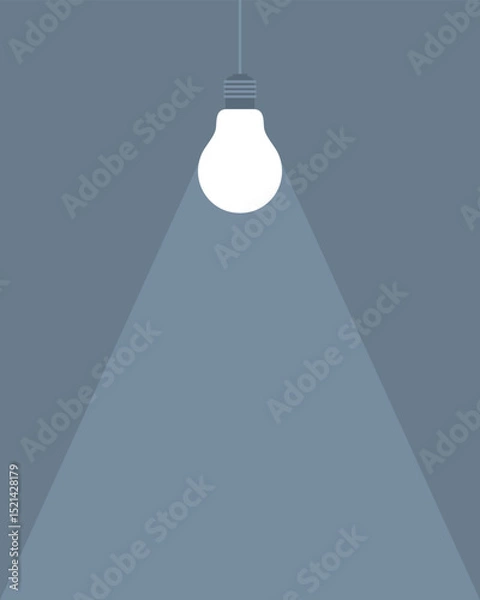 Fototapeta Bright glowing light bulb and light trail on dark gray background, copy space. Flat vector illustration
