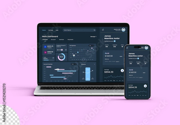 Fototapeta Laptop And Phone Mockup Responsive Screen Website Interface App Web Design Presentation