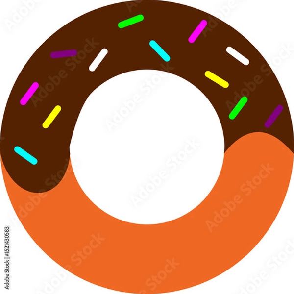 Fototapeta Flat Donut Icon with Chocolate Glaze and Rainbow Sprinkles
