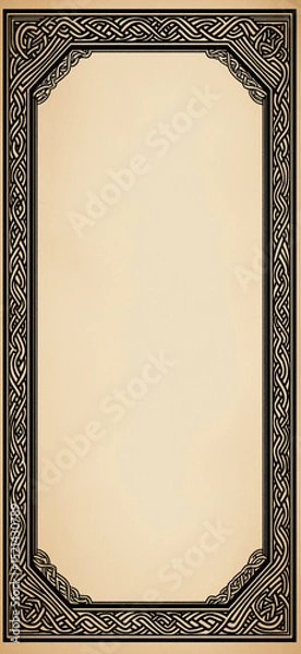 Fototapeta Black intricate viking inspired border design framing old parchment background, creating antique, historical feel.
