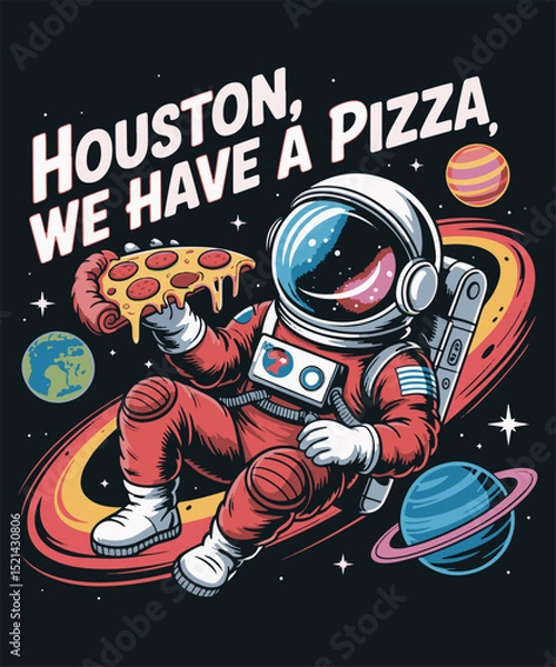Fototapeta Pizza Astronaut in Space – Funny Sci-Fi Tee Graphic Design