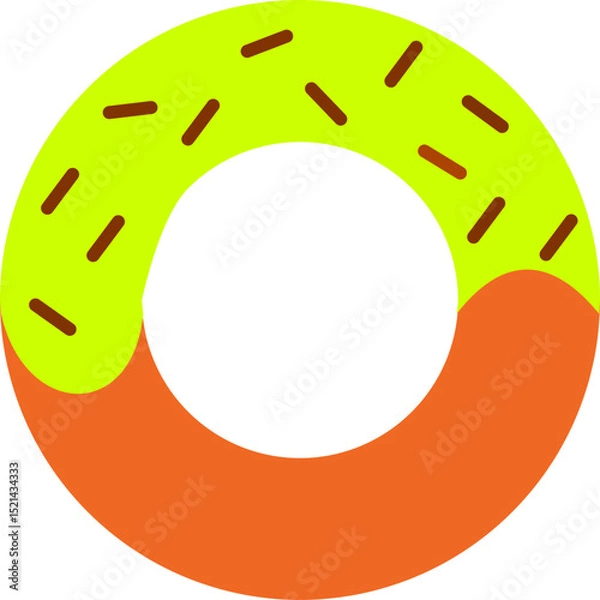 Fototapeta Flat Donut Icon with Lime Green Glaze and Chocolate Sprinkles
