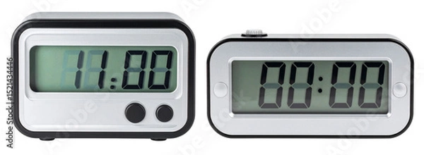 Fototapeta group of digital alarm clock in curved rectangle shape isolated on white