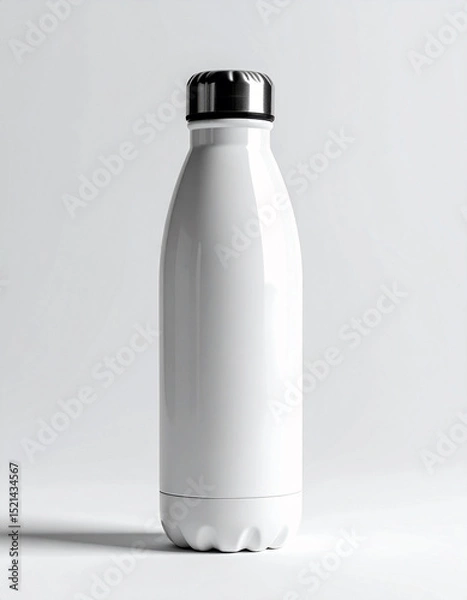 Fototapeta water flask bottle in matte white color with soft shadow on white background