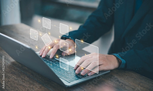 Fototapeta workflow process, programming to streamline strategy, and implement software. Concept of design for automation flowchart of business, model flow diagram of work. Scheme chart of the solution business