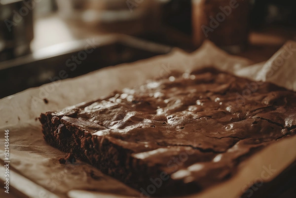 Fototapeta A batch of homemade brownies classic fudgy rich chocolate textures