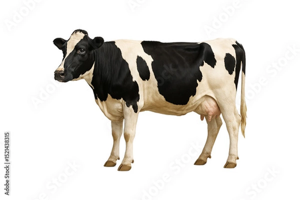 Obraz Holstein dairy Cattle cow standing on transparent background. perfect for agricultural, farming, dairy production, milk industry, packaging, and advertisements, clipping path