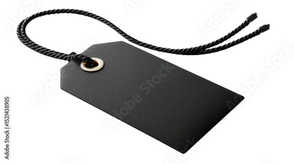 Fototapeta Black Tag with String: A simple, elegant black tag with a black string, perfect for adding a touch of sophistication to your designs. The tag is blank, providing ample space for your text or branding.