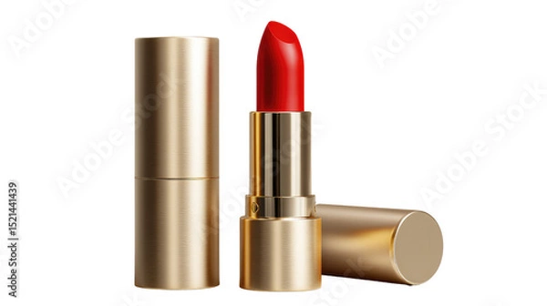 Obraz Scarlet Allure: A close-up shot of a sophisticated gold lipstick tube, with the vibrant crimson lipstick glistening and primed, ready to define and captivate.