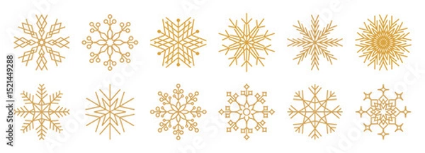Obraz Snowflakes thin line icon. Christmas or New year winter snowfall symbol. Gold glitter collection. Editable stroke. Vector design elements