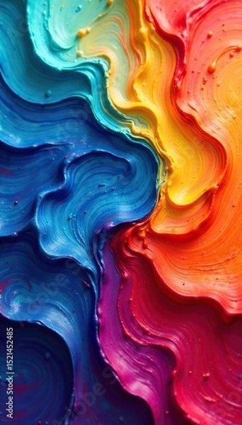 Fototapeta Vibrant hues of acrylic paint swirl together in a captivating display of color, texture, and artistic potential Perfect for projects related to art, design, and creativity , mix, colorful, blend
