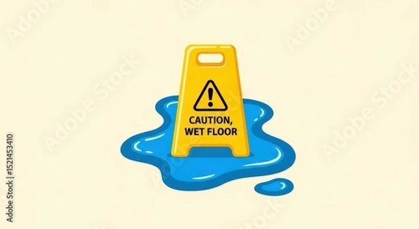 Fototapeta Caution Wet Floor Sign Preventing Slips, Trips, and Falls in Public Spaces and Workplaces