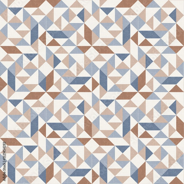 Fototapeta Seamless geometric pattern. Brown and blue triangles on a white background.