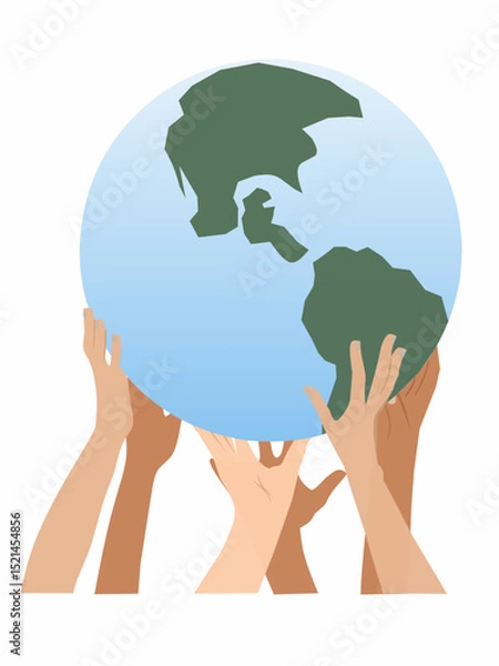Fototapeta save the world, group of Diverse Hands Holding the Earth Globe Illustration