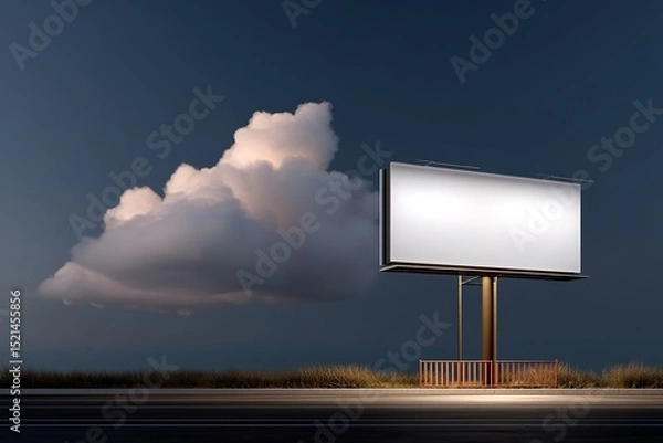 Fototapeta Blank billboard illuminated against a dramatic sky with large cloud formations.