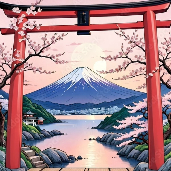 Obraz 鳥居と富士山