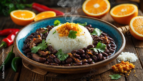Fototapeta A Brazilian feijoada with black beans and rice