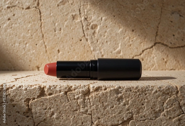 Fototapeta Elegant Lipstick on Textured Surface with Warm Natural Lighting