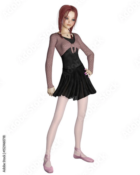 Obraz Cute Red Haired Ballerina in Practice Clothes, 3d digitally rendered illustration
