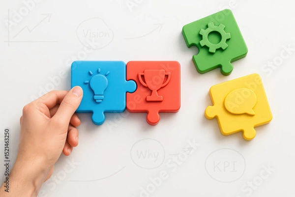 Obraz Connecting innovative ideas with achievement and strategic planning symbolizes the essential steps for successful business growth and communication