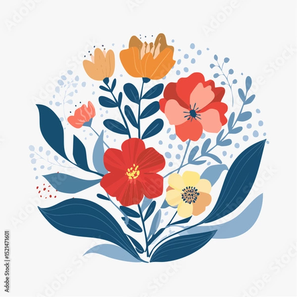 Fototapeta Vector illustration in simple linocut or cut our hand draw naive wavy groovy style, flowers and plants, floral botanic design templates, modern art