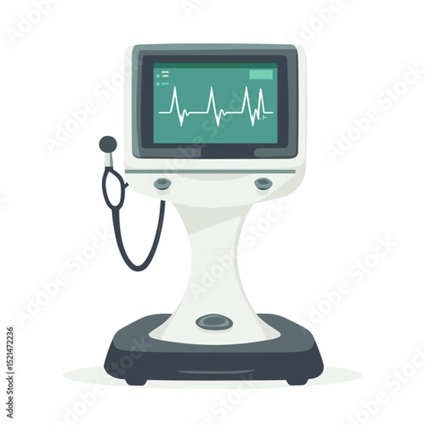 Fototapeta Modern Medical Heart Monitor Machine with Green Display for Vital Sign Analysis in Isolated White Background